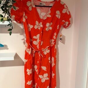 SO Juniors v-neck button down midi orange and white floral dress S